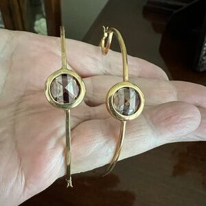 Gray stone and gold Henri Bendel hoop earrings